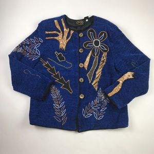 Julia Kin Womens Jacket Blue Black Floral M